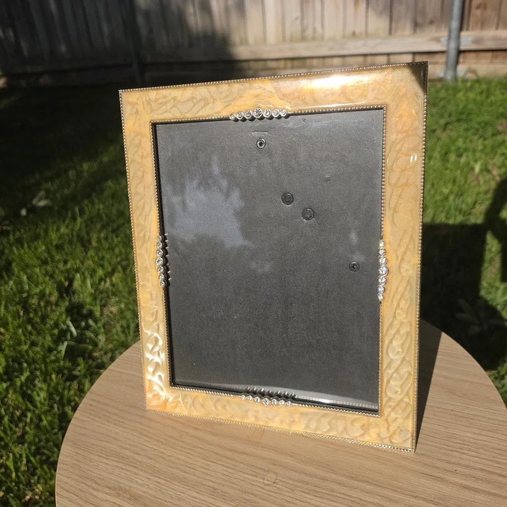 Vintage Style Marbled Cream Gold Enamel Rhinestone 8x10 Picture Frame Tabletop